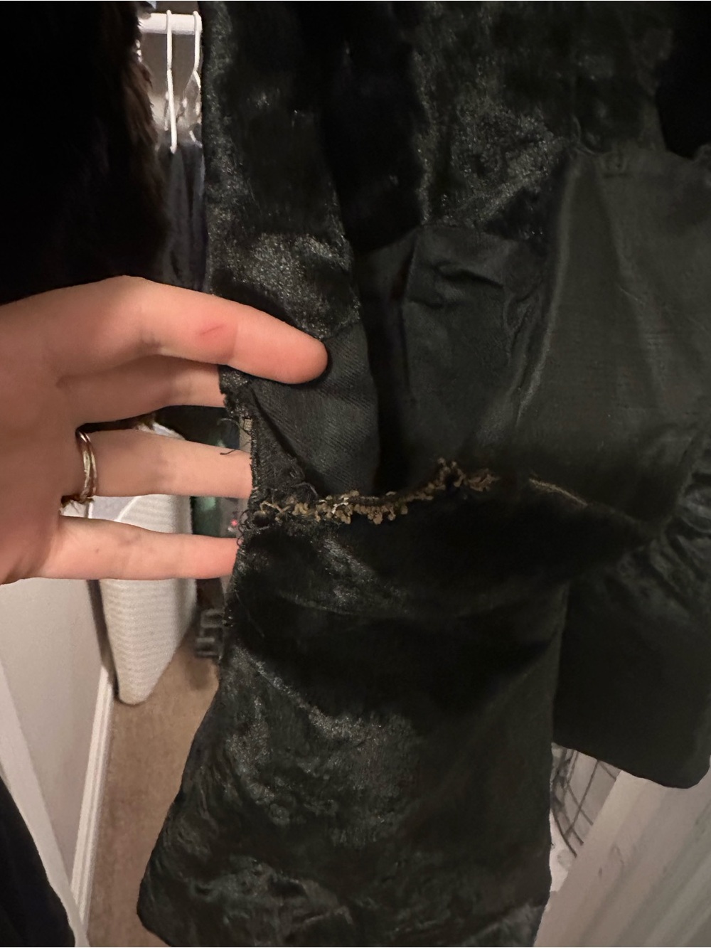 Black Antique Velvet Coat with Real Fur Trim - Picture 6 of 8